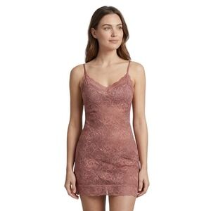 VICTORIA'S SECRET Pink Floral Lace Mini Slip Dress Mauve V-Neck Size Small